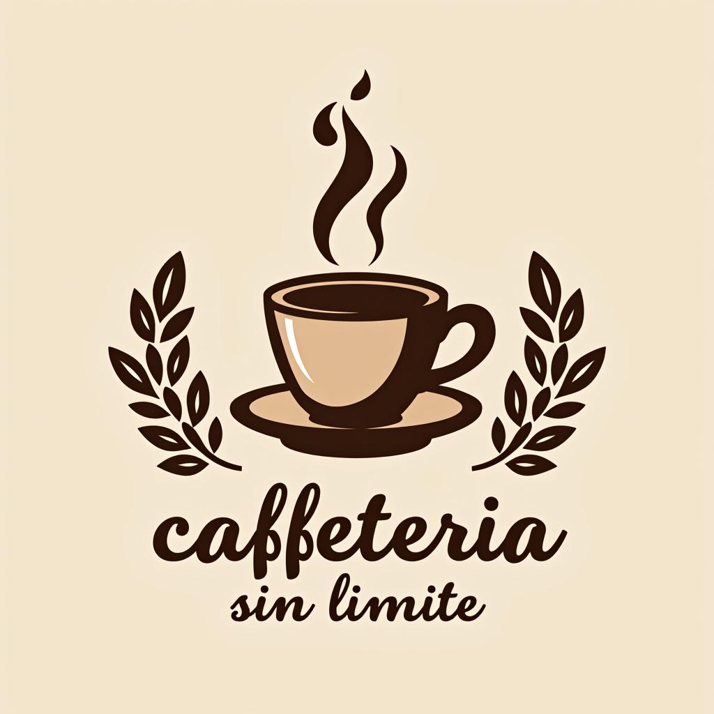  design a logo, quiero usar tonos de cafe, que tenga una taza de cafe y unas ramas de café , with the text 'cafeteria sin limite '.