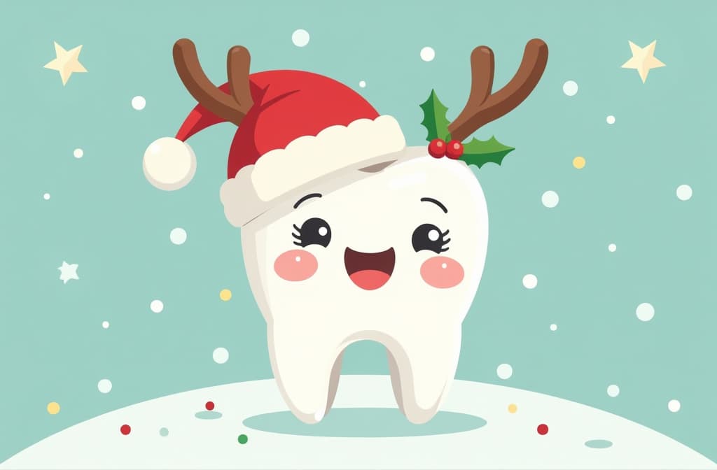  flat illustration, flaticon, (illustration:1.15), cute teeth with christmas costume on dentist greeting card. white winter tooth in santa hat, deer horns and with star merry christmas photo props. flat design cartoon style xmas vector illustration 3:2 ar 3:2, [cory loftis, strobist, pascal campion :: 0.2]