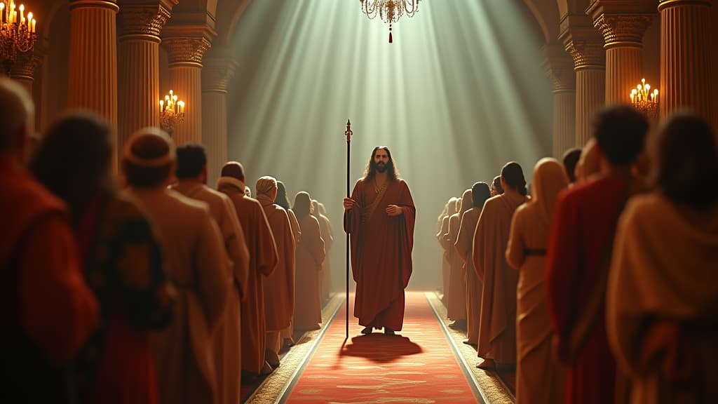  history of biblical times, the joyous arrival of guests at isaac's banquet celebrating the pact of peace, surrounded by lavish decorations. hyperrealistic, full body, detailed clothing, highly detailed, cinematic lighting, stunningly beautiful, intricate, sharp focus, f/1. 8, 85mm, (centered image composition), (professionally color graded), ((bright soft diffused light)), volumetric fog, trending on instagram, trending on tumblr, HDR 4K, 8K