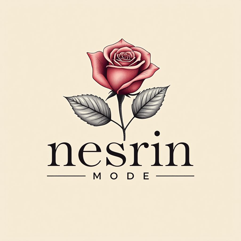  design a logo, in a pencil style. erstelle mir ein logo für ein kleider laden elegant aber auffällig mit einer rose mit drin , with the text 'nesrin mode '.