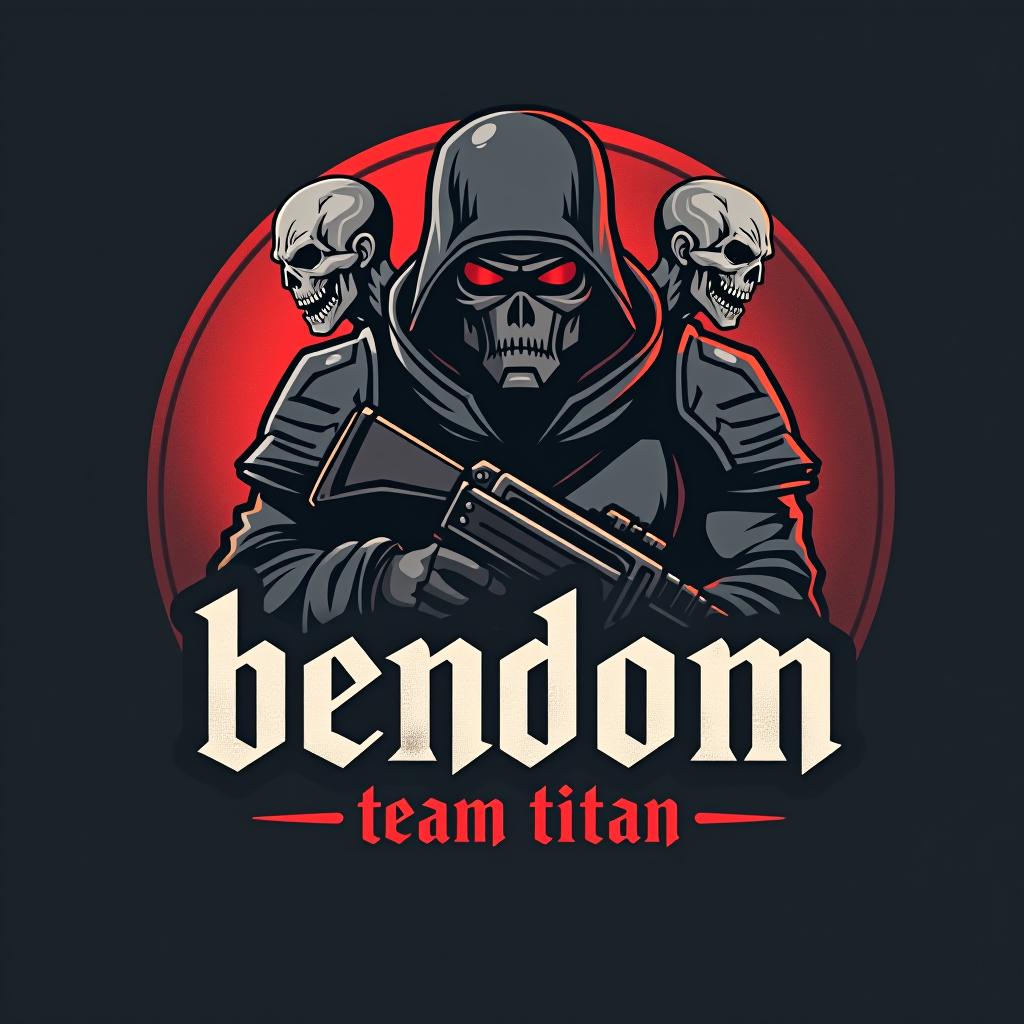  design a logo, french soldier with zombie behind him , with the text 'bendom team titan '.