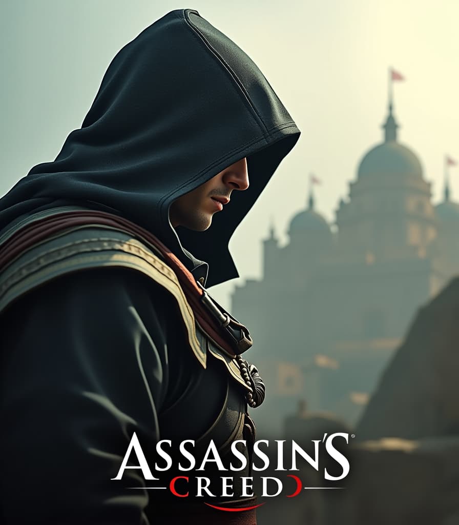  hyperrealistic art old poster, assassin's creed franchise poster, assassin's castle in masyaf, assassin in foreground, text in capital letters "assassin's creed" at bottom, high detail, high resolution, detailed skin, detailed eyes, detailed background, cinematic, (large depth of field:1.4), hyper realism, lots of small details, perfect composition and angle. . extremely high resolution details, photographic, realism pushed to extreme, fine texture, incredibly lifelike hyperrealistic, full body, detailed clothing, highly detailed, cinematic lighting, stunningly beautiful, intricate, sharp focus, f/1. 8, 85mm, (centered image composition), (professionally color graded), ((bright soft diffused light)), volumetric fog, trending on instagram, trending on tumblr, HDR 4K, 8K