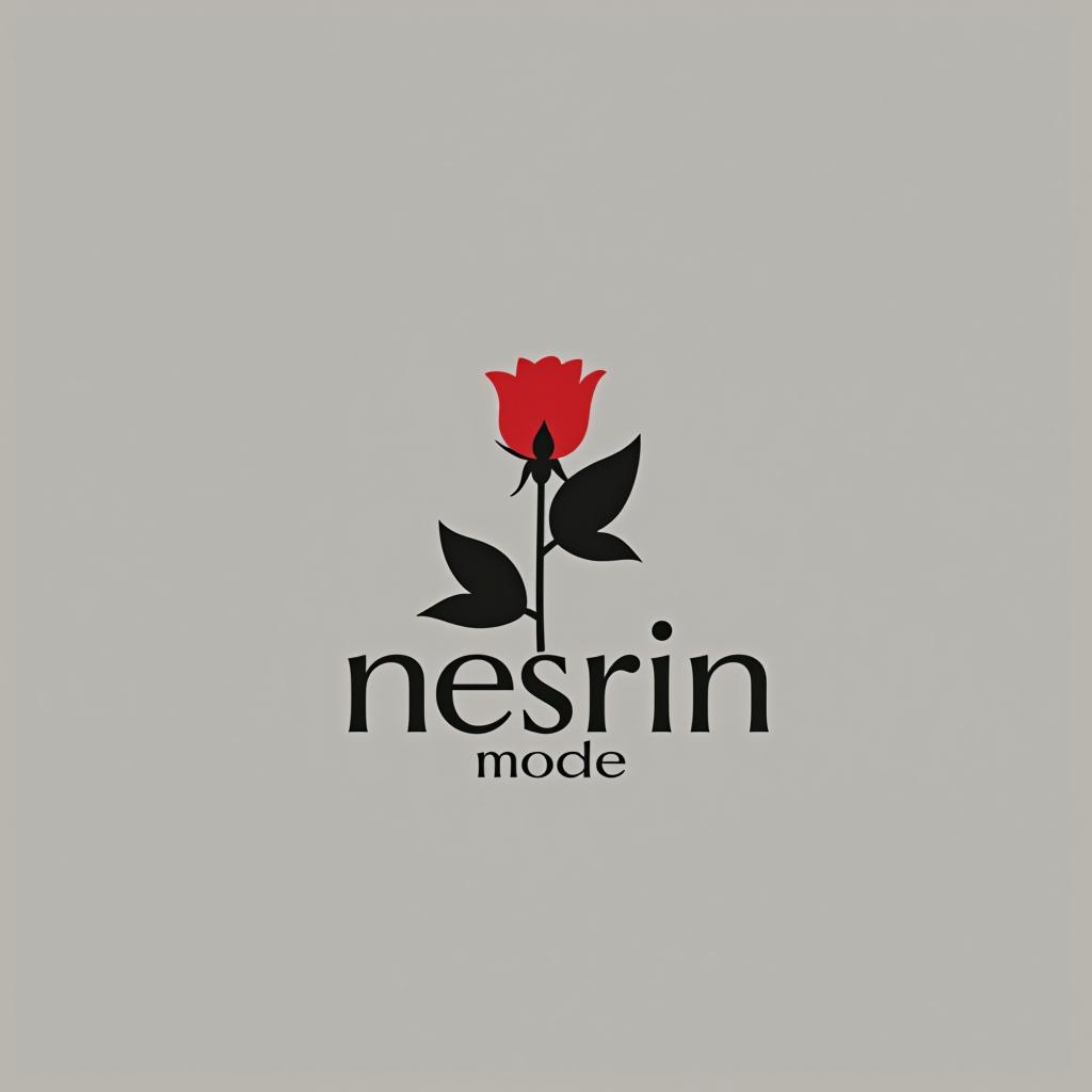  design a logo, in a minimalism style. minimalistisches logo nesrin groß, der punkt von i als eine rosen, mode dadrunter in kleiner und die schrift wie im dior style schwarz weiß , with the text 'nesrin mode '.