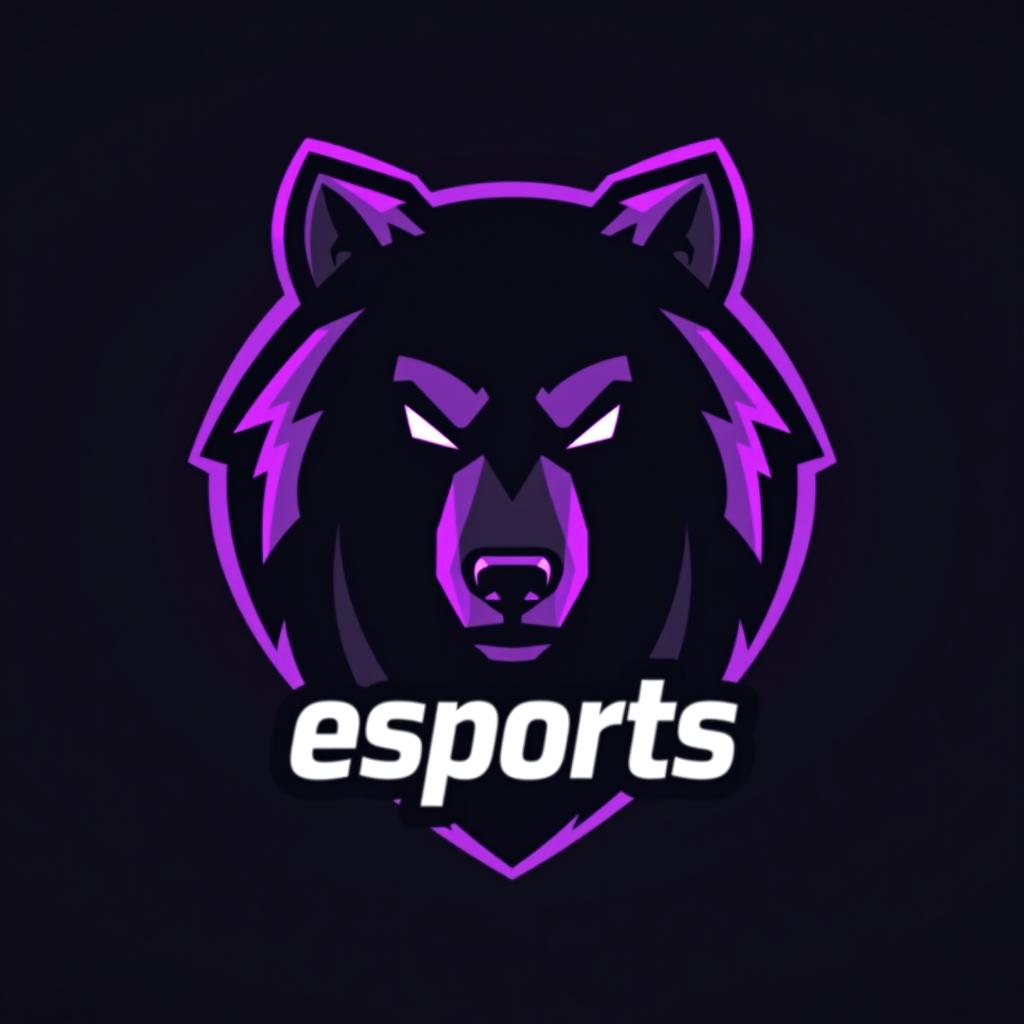  design a logo, esports logo, wütender bär, schwarz und lila farbe, with the text 'wolf esports'.