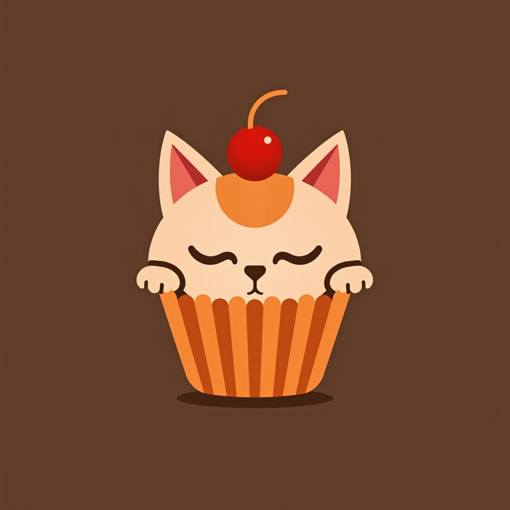  design a logo, isotipo pastry minimal cat cupcake, red, orange y yellow