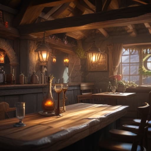 Fantasy tavern with mythical patrons, unreal engine, artstation, detailed, digital painting, cinematic, unreal 5, daz, hyperrealistic, octane render