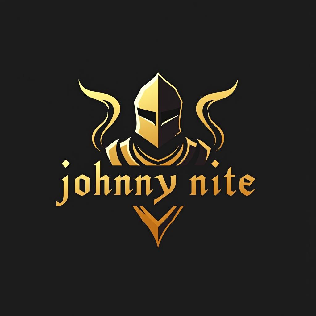  design a logo, in a threedrender style. knight gold and black, with the text 'johnny nite'.