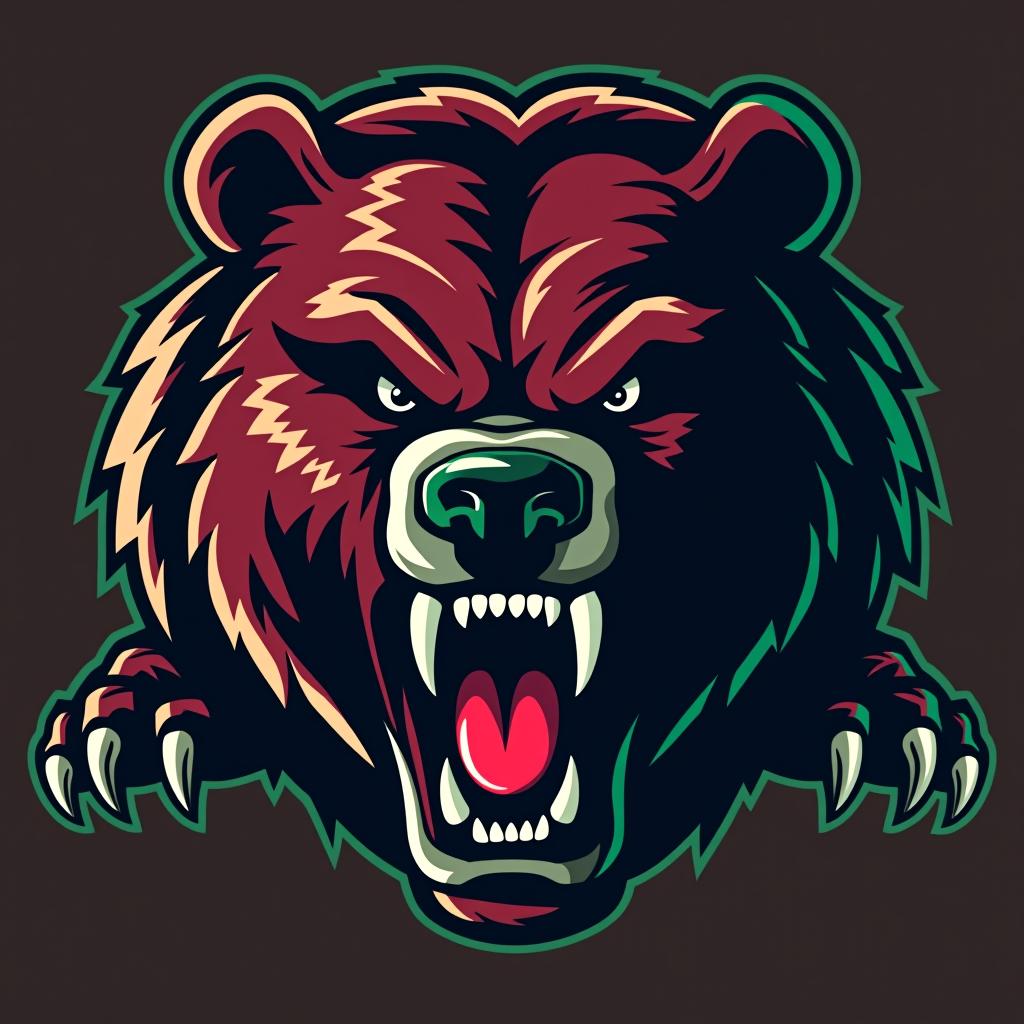  an aggressive bear with claws. make the bear maroon and green. add the text: washington university, award winning, professional, highly detailed, masterpiece