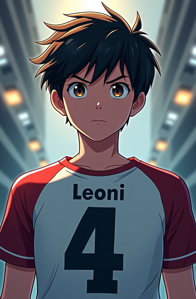  crea un ragazzo che fa una rovesciata , e deve avere una maglia con scritto dietro il nome "leoni" e il numero 4, marvel comic panel, dc animated comic panel, comic panel, manga and manhwa style panel, portrait, young person face, style for marvel comic, anime comic panel style hyperrealistic, full body, detailed clothing, highly detailed, cinematic lighting, stunningly beautiful, intricate, sharp focus, f/1. 8, 85mm, (centered image composition), (professionally color graded), ((bright soft diffused light)), volumetric fog, trending on instagram, trending on tumblr, HDR 4K, 8K