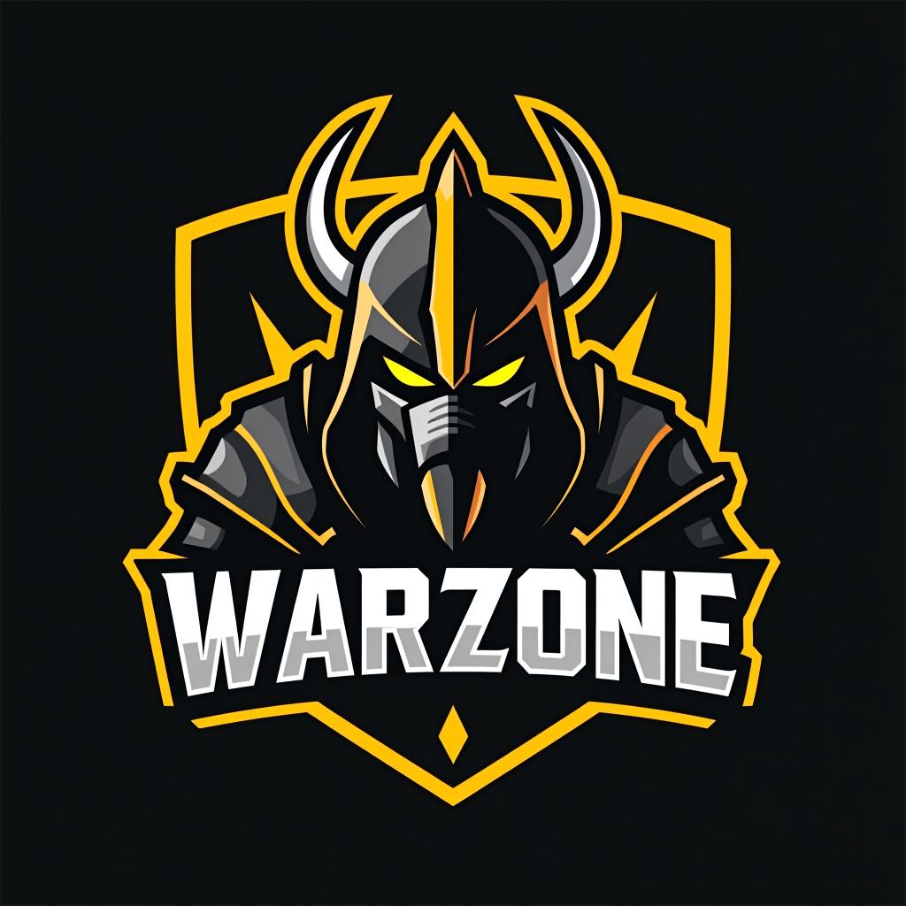  design a logo, esports logo, warrior theme, with text ‘warzone’, black and yellow color