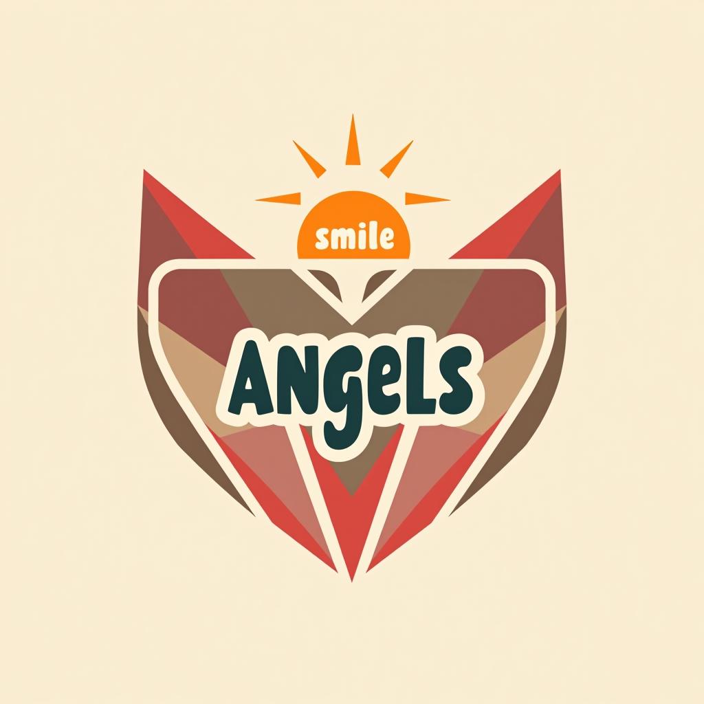  design a logo, in a geometric style. 水彩スタイル、ロゴ、海、青緑色、、白背景。, with the text 'smile angels'.