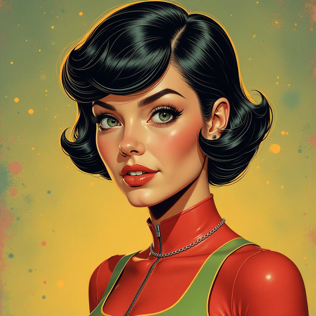  retro futuristic a superhero with short dark hair . vintage sci fi, 50s and 60s style, atomic age, vibrant, highly detailed