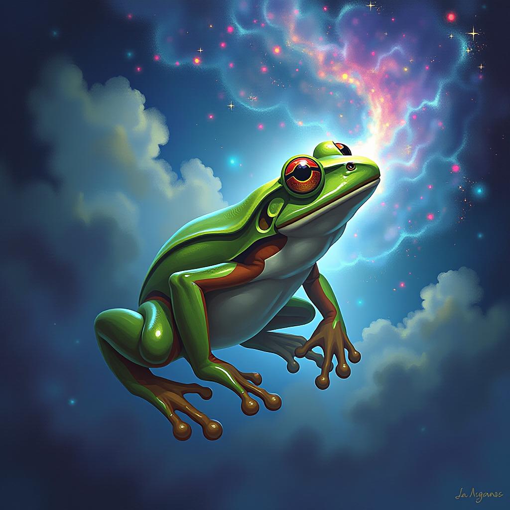  ethereal fantasy concept art of a frog drawing. magnificent, celestial, ethereal, painterly, epic, majestic, magical, fantasy art, cover art, dreamy