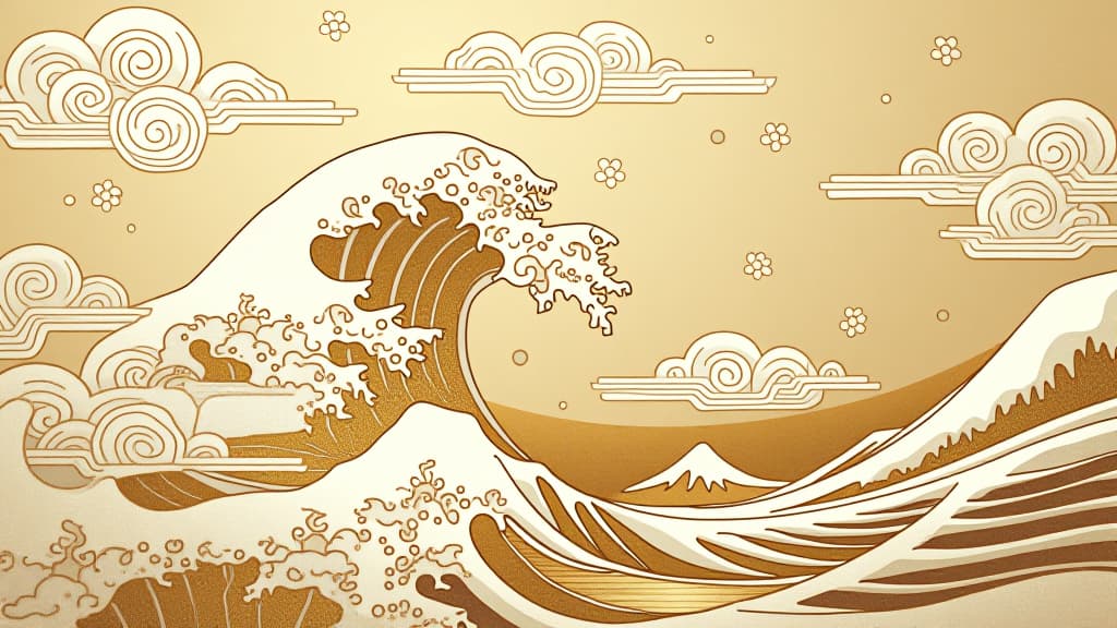  classic gold and white japanese brush art pattern background with a seamless wave and cloud motif