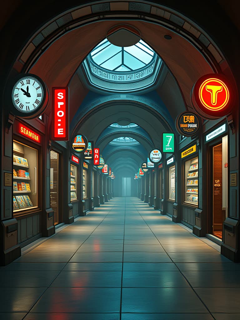  a luxurious city in the future underground bunkers are different stores with signs