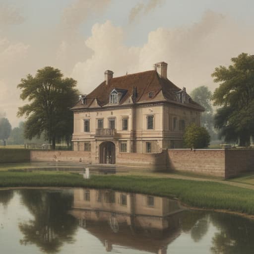 House surrounding by the moat in Mythological style