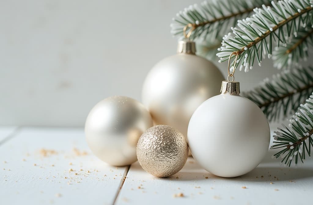  professional detailed photography, christmas white ball on white background ar 3:2, (muted colors, dim colors, soothing tones), (vsco:0.3)