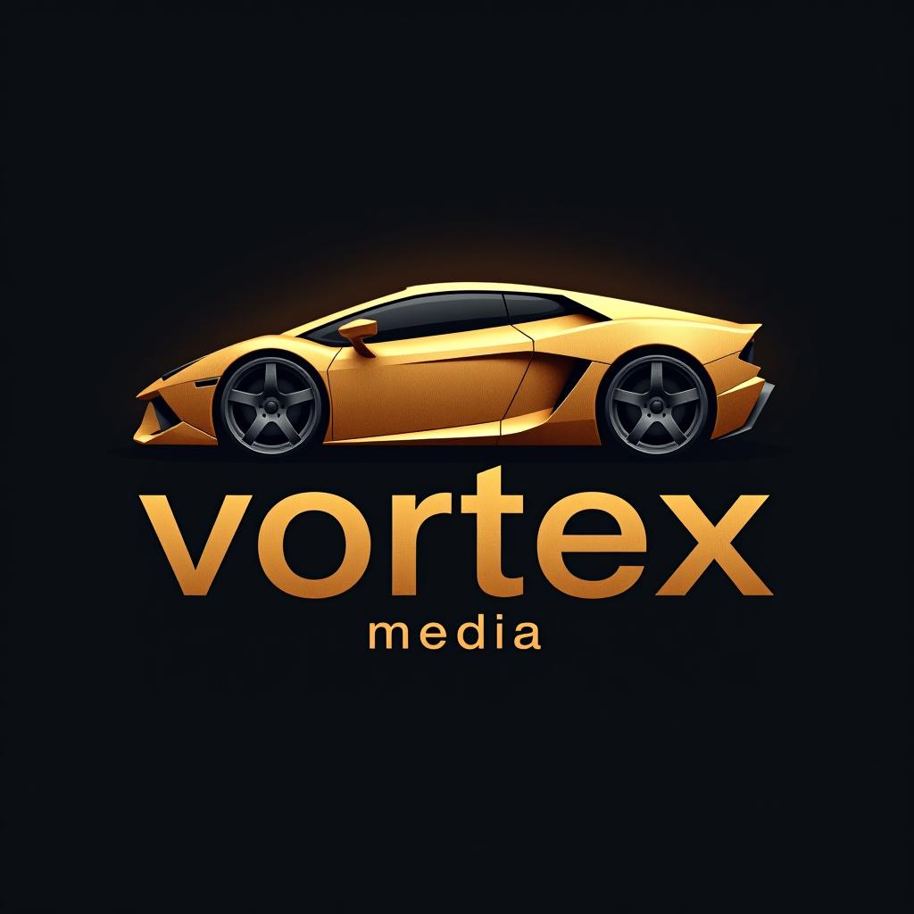  design a logo, in a origami style. logo of a car, gold color, with the text 'vortex media'.