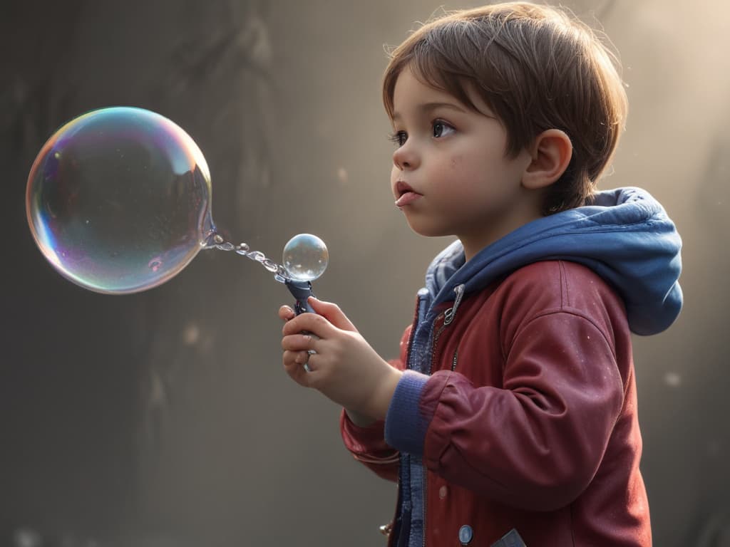 ultra realistic ((ultra realistic ((a child blowing bubbles with a bubble wand to start the fun)))) hyperrealistic, full body, detailed clothing, highly detailed, cinematic lighting, stunningly beautiful, intricate, sharp focus, f/1. 8, 85mm, (centered image composition), (professionally color graded), ((bright soft diffused light)), volumetric fog, trending on instagram, trending on tumblr, HDR 4K, 8K