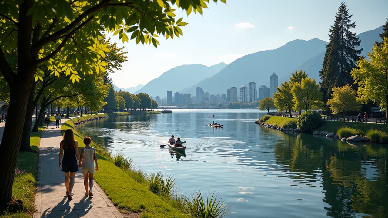  a scenic view of granville island showcasing its waterfront paths, kayakers on false creek, and vibrant outdoor spaces filled with picnickers, all framed by the stunning backdrop of vancouver’s skyline and mountains.</p> hyperrealistic, full body, detailed clothing, highly detailed, cinematic lighting, stunningly beautiful, intricate, sharp focus, f/1. 8, 85mm, (centered image composition), (professionally color graded), ((bright soft diffused light)), volumetric fog, trending on instagram, trending on tumblr, HDR 4K, 8K