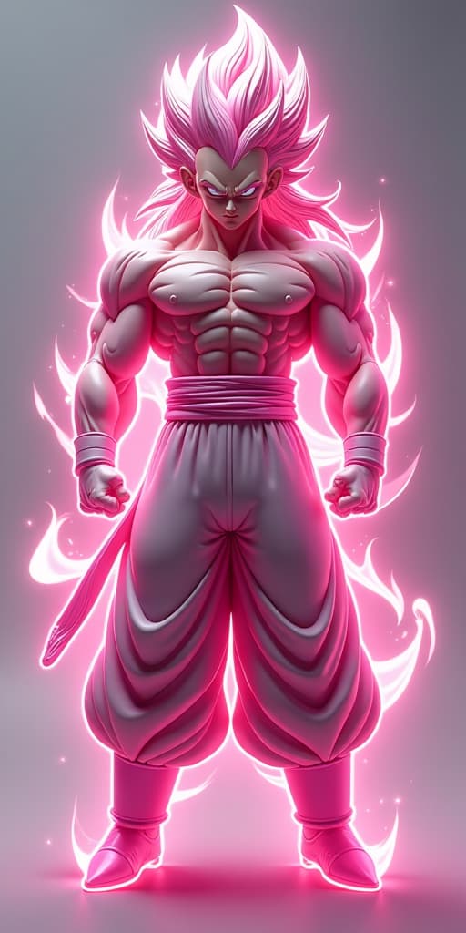  generate an art image. style photorealism. from dragon ball super series gogeta ssg light pink form hyperrealistic, full body, detailed clothing, highly detailed, cinematic lighting, stunningly beautiful, intricate, sharp focus, f/1. 8, 85mm, (centered image composition), (professionally color graded), ((bright soft diffused light)), volumetric fog, trending on instagram, trending on tumblr, HDR 4K, 8K