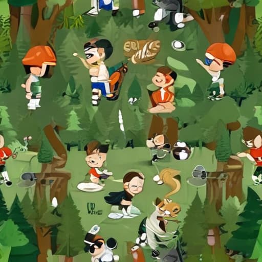 Sports in Cartoon style with Forests background