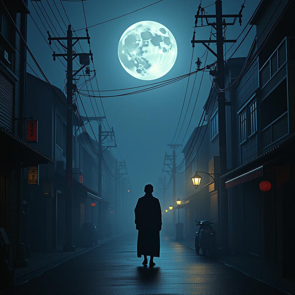  full moon in japan, add small text 'astravision' to the lower left corner hyperrealistic, full body, detailed clothing, highly detailed, cinematic lighting, stunningly beautiful, intricate, sharp focus, f/1. 8, 85mm, (centered image composition), (professionally color graded), ((bright soft diffused light)), volumetric fog, trending on instagram, trending on tumblr, HDR 4K, 8K