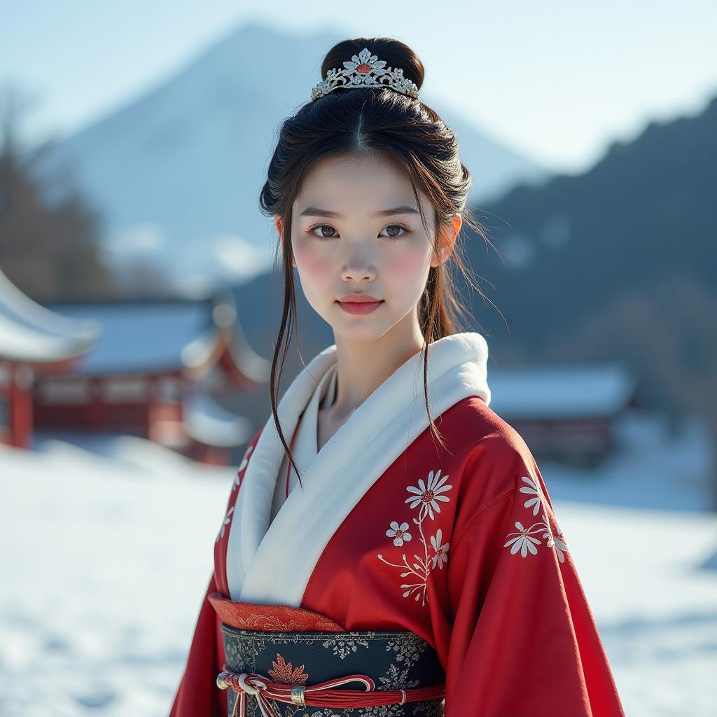  japanese naked idol in opend hanfu at palace, stand in the snow with a snow mountain in the background, real photo, pretty face, breeze, detailed real face, ultra detailed eyes, high quality, high details, hd, perfect composition, 4k epic detailed, highly detailed, sharp focus, high resolution