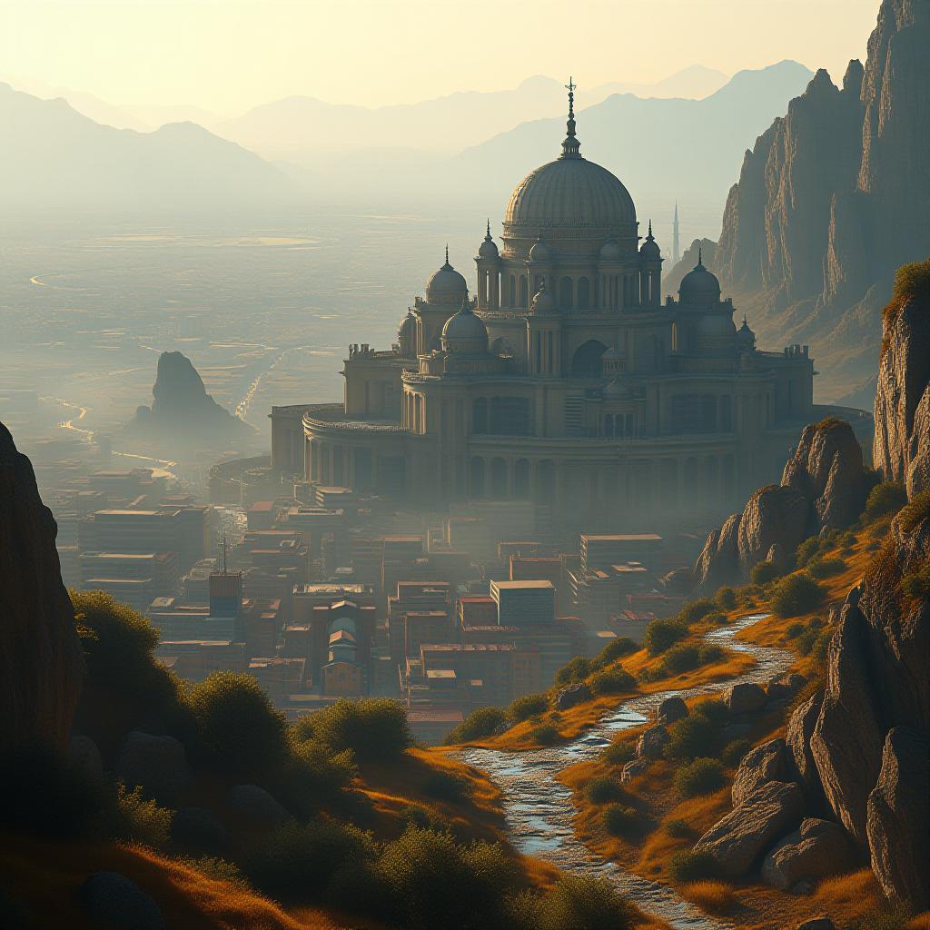  a visual of a futuristic view of a place in the northwestern region of turkey. the visual should contain a lot of historical and cultural elements. it should be in a science fiction style. it should also be a city view. hyperrealistic, full body, detailed clothing, highly detailed, cinematic lighting, stunningly beautiful, intricate, sharp focus, f/1. 8, 85mm, (centered image composition), (professionally color graded), ((bright soft diffused light)), volumetric fog, trending on instagram, trending on tumblr, HDR 4K, 8K