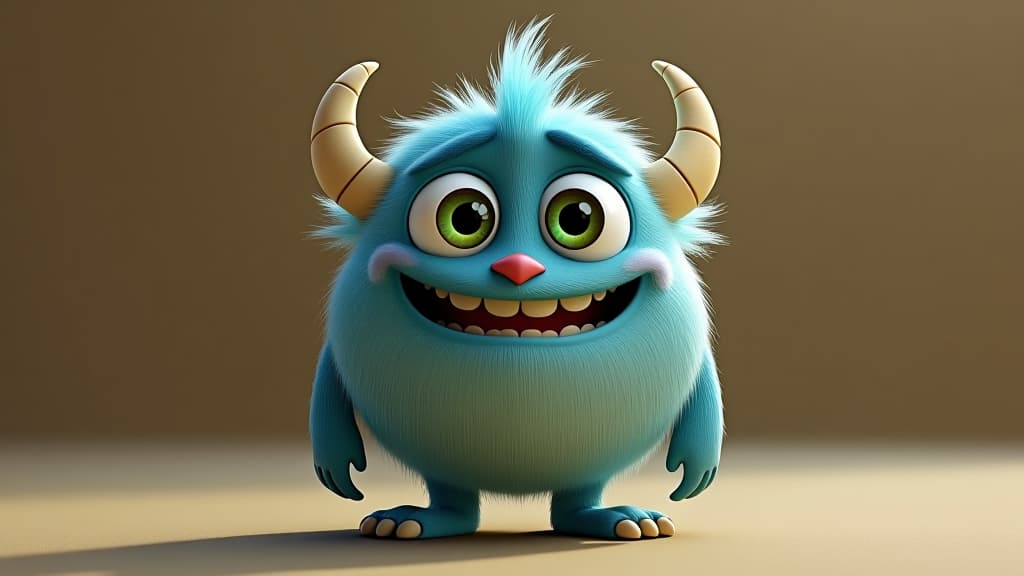  expressive and emotional cute 3d cartoon monster. this character may be related to animation, children's media, or character design