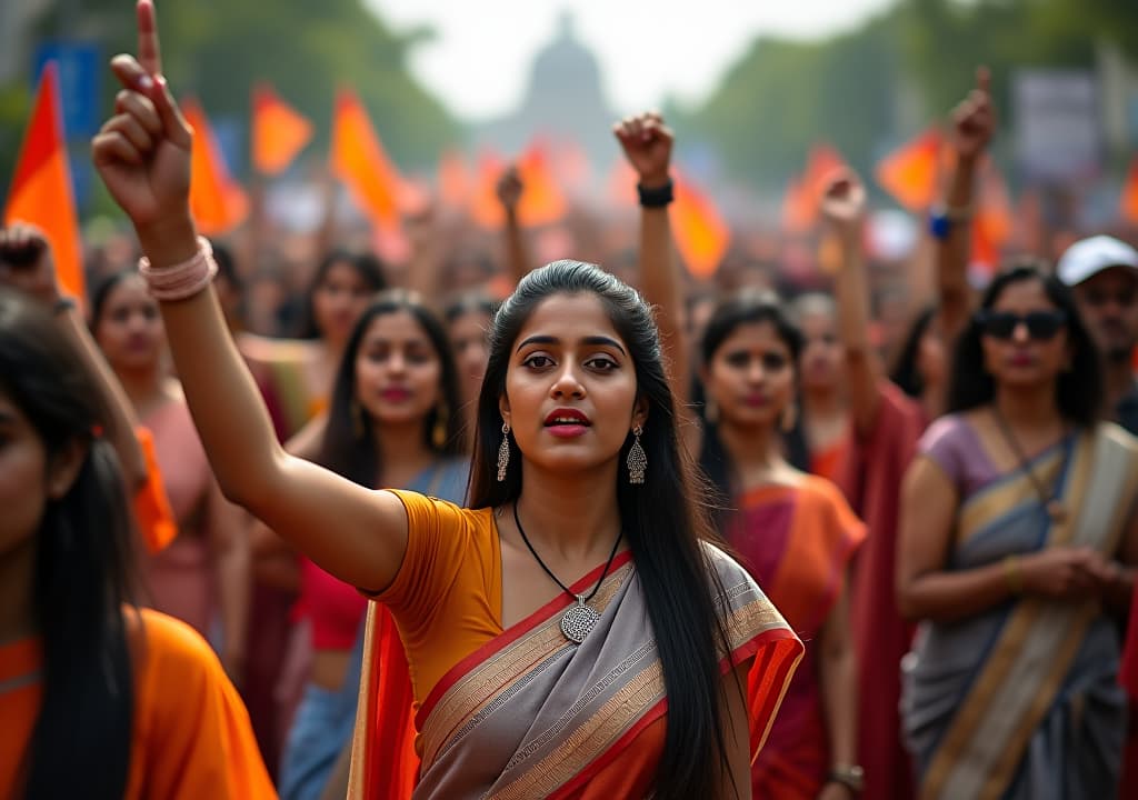  hundreds of young indian women protest in the streets of india