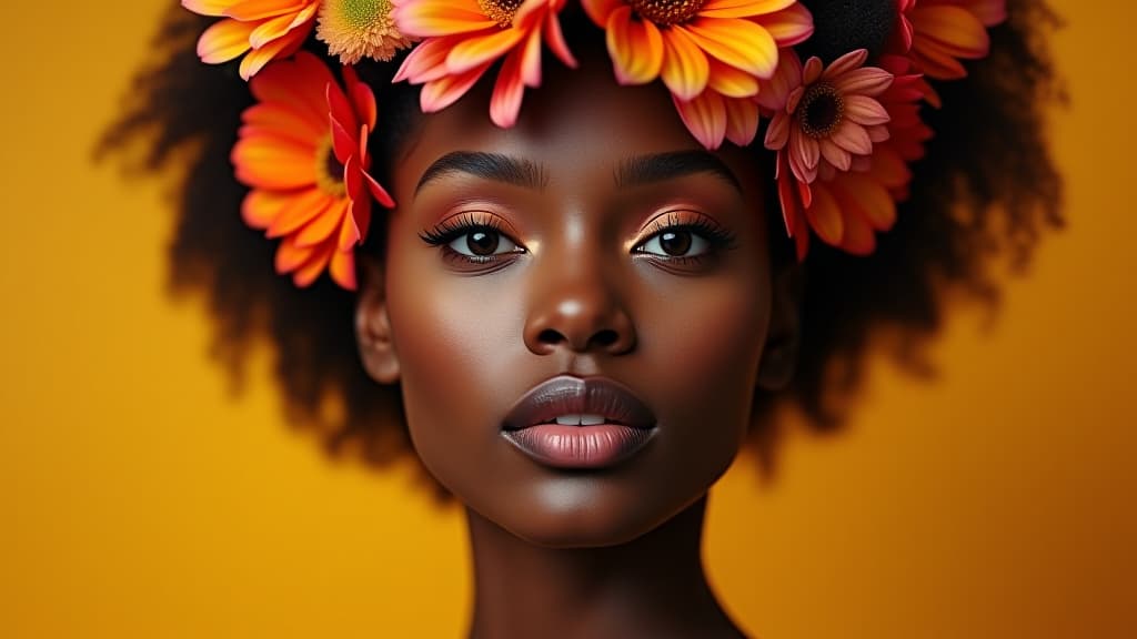  vibrant portrait of a black woman with floral headpiece