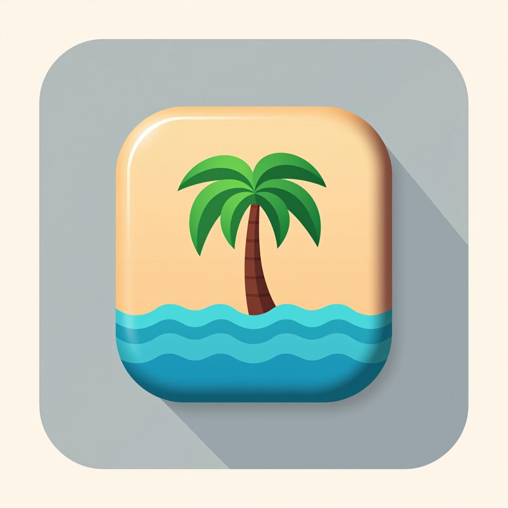  design a logo, rounded edges square mobile app logo design, flat vector, minimalistic, icon of a palm tree in the ocean