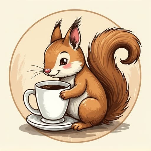  coffee and squirrel logo, so cute logo, this logo in circle, drawing