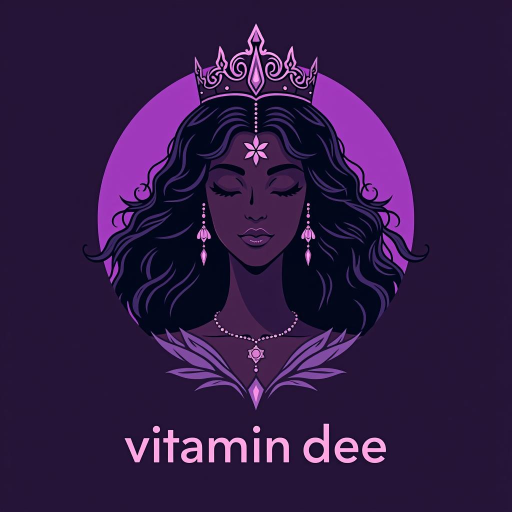  design a logo, in a realism style. princess black and purple spiritual, with the text 'vitamin dee'.