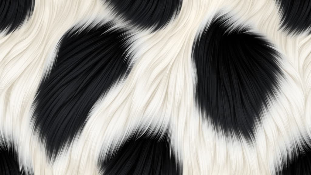  seamless pattern of panda skin, animal fur print texture, black and white patches background, fluffy wallpaper .