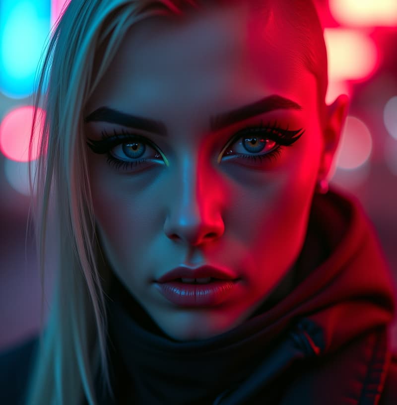  ultra realistic close up portrait ((beautiful pale cyberpunk female with heavy black eyeliner)), blue eyes, shaved side haircut, hyper detail, cinematic lighting, magic neon, dark red city, canon eos r3, nikon, f/1.4, iso 200, 1/160s, 8k, raw, unedited, symmetrical balance, in frame, 8k hyperrealistic, full body, detailed clothing, highly detailed, cinematic lighting, stunningly beautiful, intricate, sharp focus, f/1. 8, 85mm, (centered image composition), (professionally color graded), ((bright soft diffused light)), volumetric fog, trending on instagram, trending on tumblr, HDR 4K, 8K