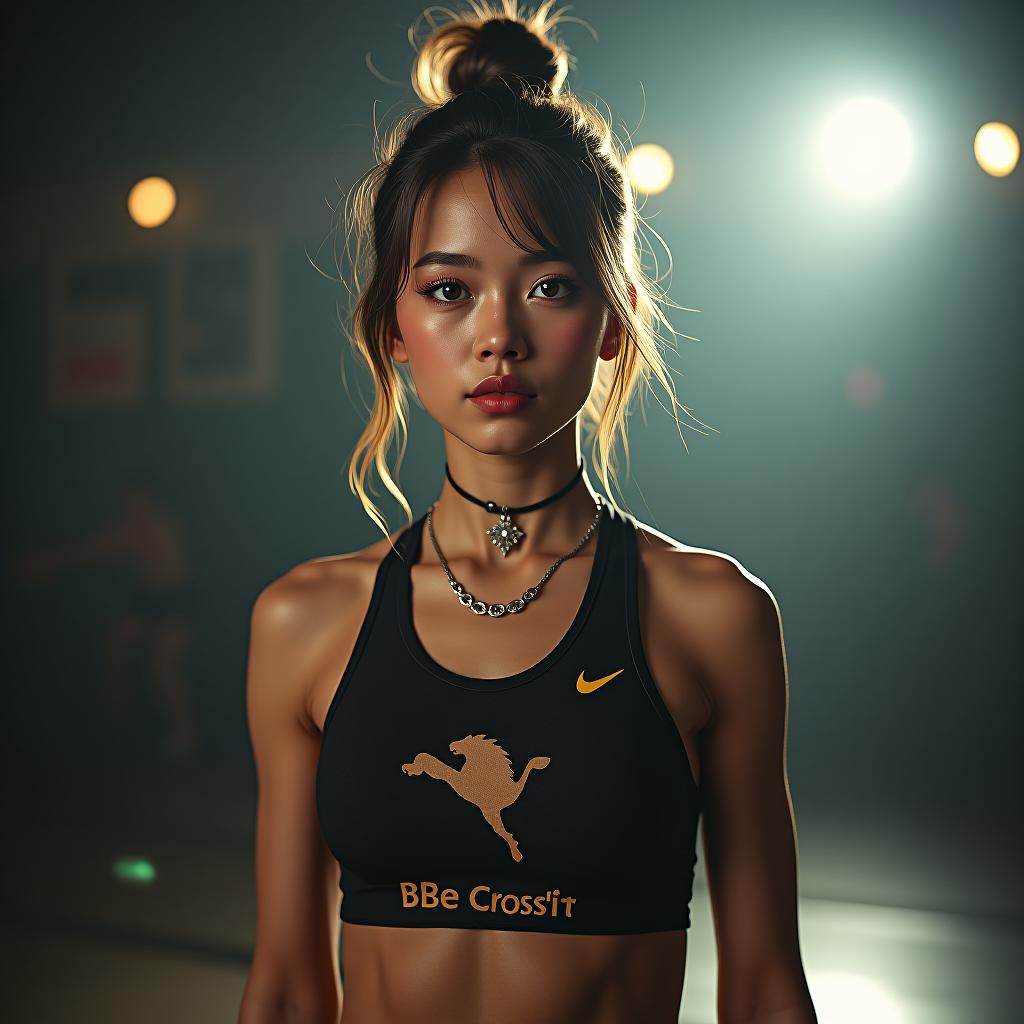  bebe crossfit hyperrealistic, full body, detailed clothing, highly detailed, cinematic lighting, stunningly beautiful, intricate, sharp focus, f/1. 8, 85mm, (centered image composition), (professionally color graded), ((bright soft diffused light)), volumetric fog, trending on instagram, trending on tumblr, hdr 4k, 8k