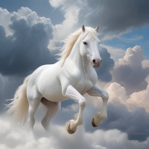 jesus coming through the clouds on a milk white stallion in Fantasy