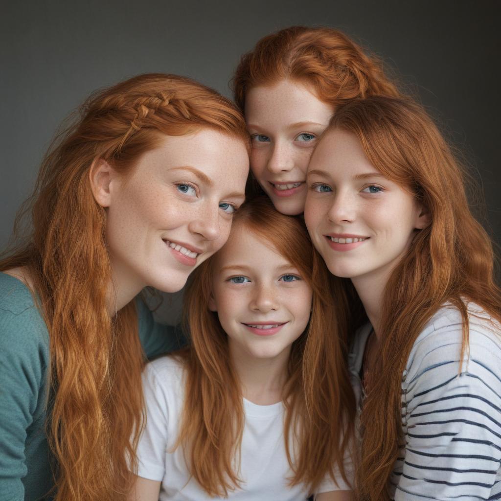 ginger woman with one 13 year old daughter and one 8 year old daughter