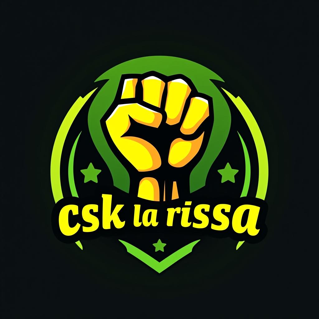  design a logo, logo for fantasy football with basic yellow green and black colors with a closed fist as a symbol and the writing csk la rissa, with the text 'csk la rissa'.