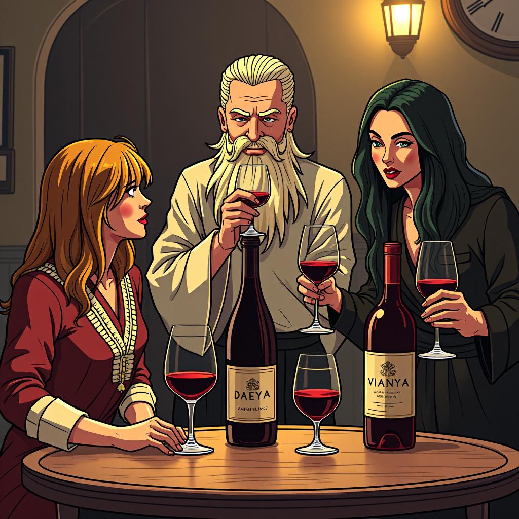  diluc, kaeya, and venti are tasting wine.