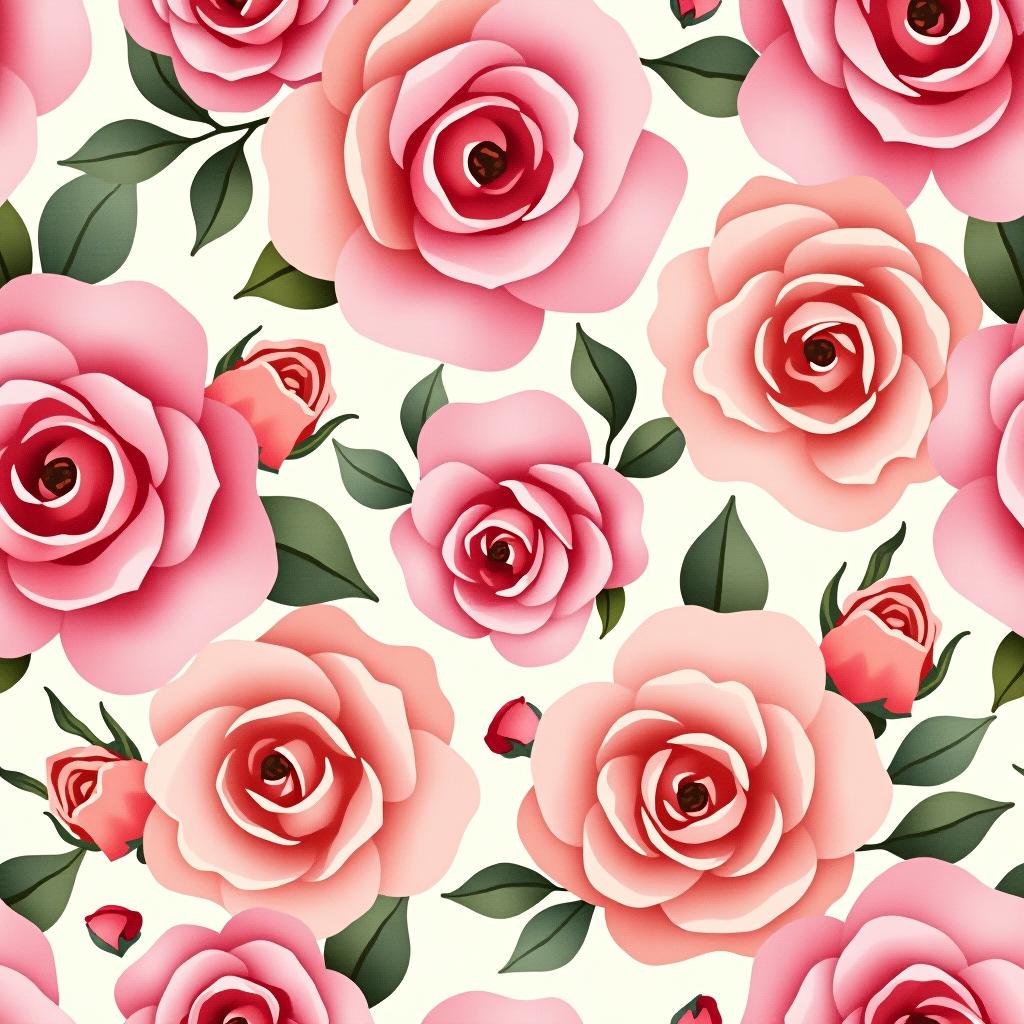  create a seamless digital design featuring a pattern of large, beautiful roses with soft, watercolor like effects. the roses should cover the entire surface, creating a bold, elegant, and continuous look. the overall style should be light and airy, with delicate leaves and petals to enhance the natural, floral theme. the design should be seamless to ensure it can be used in repeating patterns or wraps.