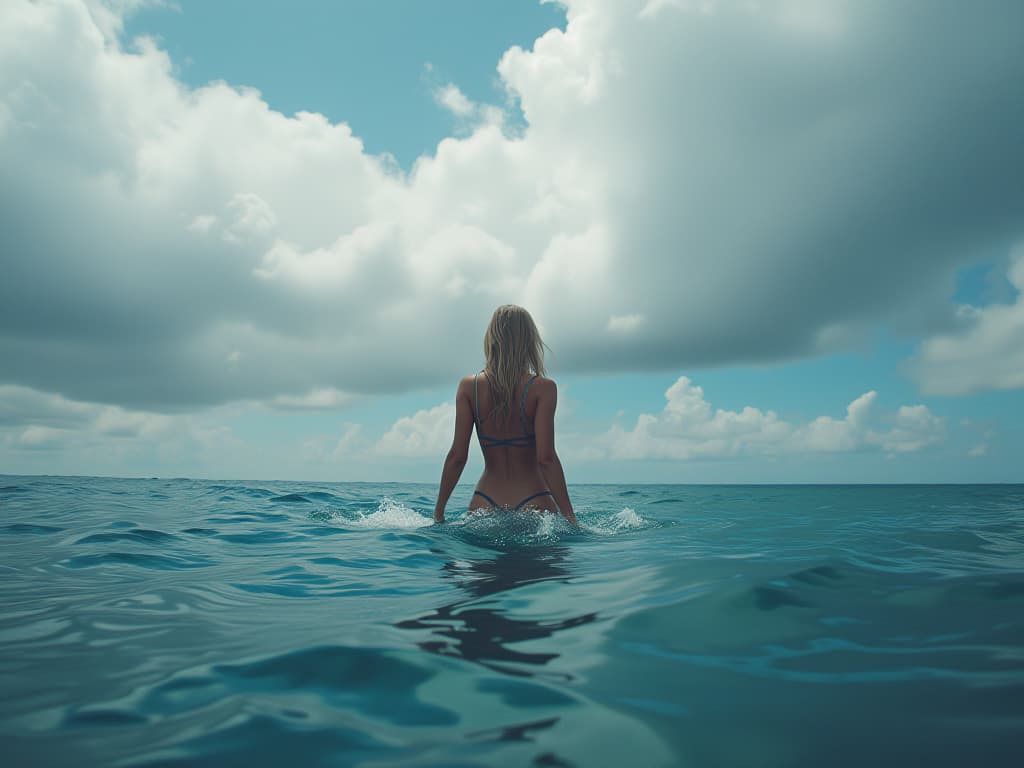  naturally beautiful woman, ocean, clouds