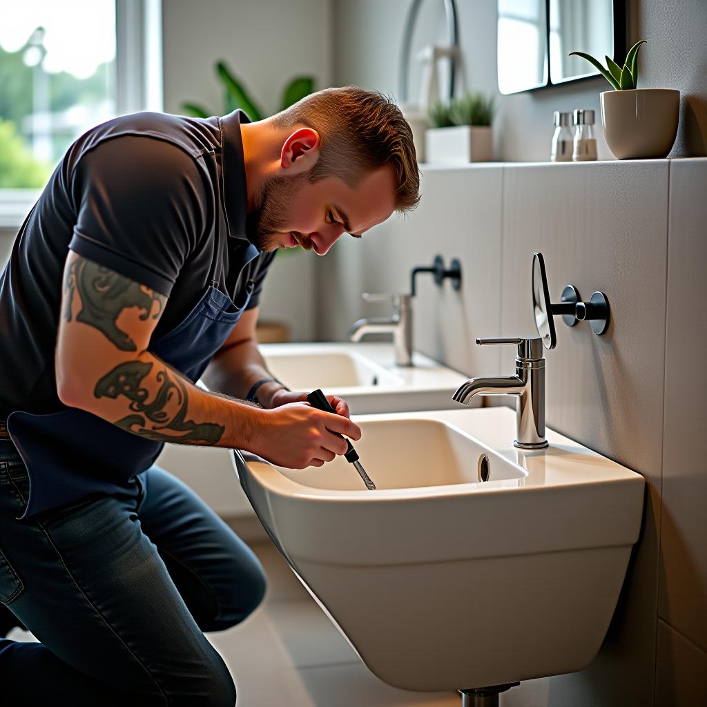  the master plumber is repairing a minimalist style bidet.