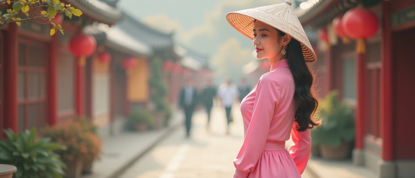  asian woman in pink top, skirt, and hat, high quality, high details, hd, perfect composition, 4k epic detailed, highly detailed, sharp focus, high resolution