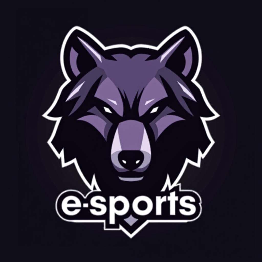  design a logo, esports logo, wütender bär, schwarz und lila farbe, with the text 'wolf esports'.