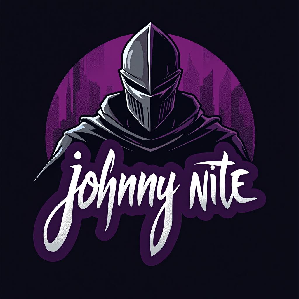  design a logo, in a realism style. knight black and purple graffiti, with the text 'johnny nite '.