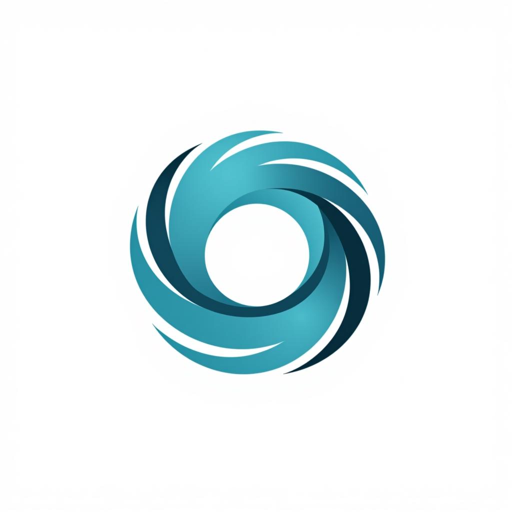  design a logo, a company logo with a circular vortex logo, clean beautiful design, simple, beautiful aesthetic, duotone blue and teal on white background, sharp, clean lines, hurricane