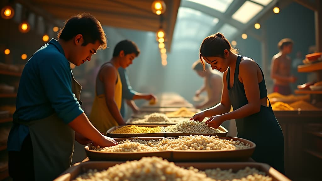  scenes about health and fitness, a vibrant market scene with people choosing dried chamomile for tea preparation. hyperrealistic, full body, detailed clothing, highly detailed, cinematic lighting, stunningly beautiful, intricate, sharp focus, f/1. 8, 85mm, (centered image composition), (professionally color graded), ((bright soft diffused light)), volumetric fog, trending on instagram, trending on tumblr, HDR 4K, 8K